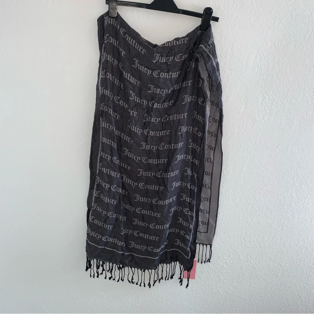 Juicy couture grey black fringe scarf size 66 x‎ 20 inches new
